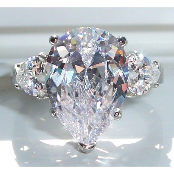 STAINLESS STEEL AAA Grade Pear Cut CZ Ring-Sz 5-10